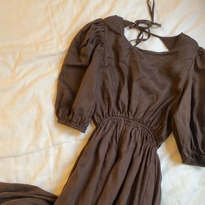 DISSH Linen Open Back Brown Dress